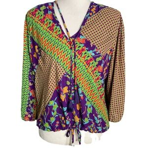 Vtg 80s Diane Freis Blouse Top  Floral Boho Gypsy Tassels‎  Small